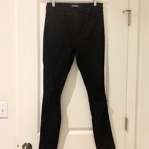 Express Black Distressed Legging Jeans, High Rise